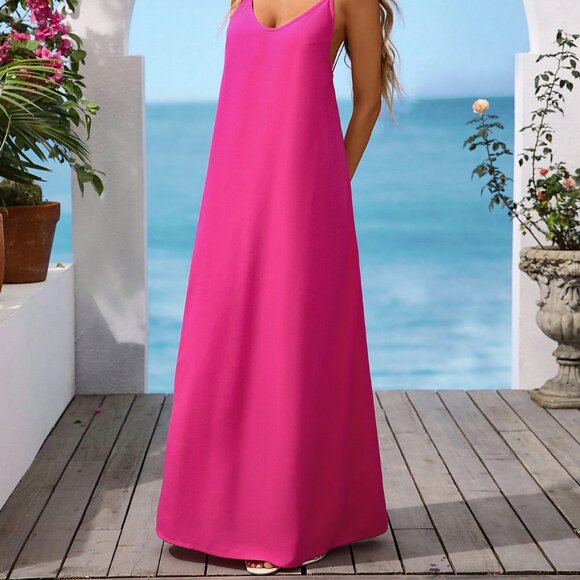 Hot Pink Boho Sexy Women's summer maxi Dress - Picture 4 of 8